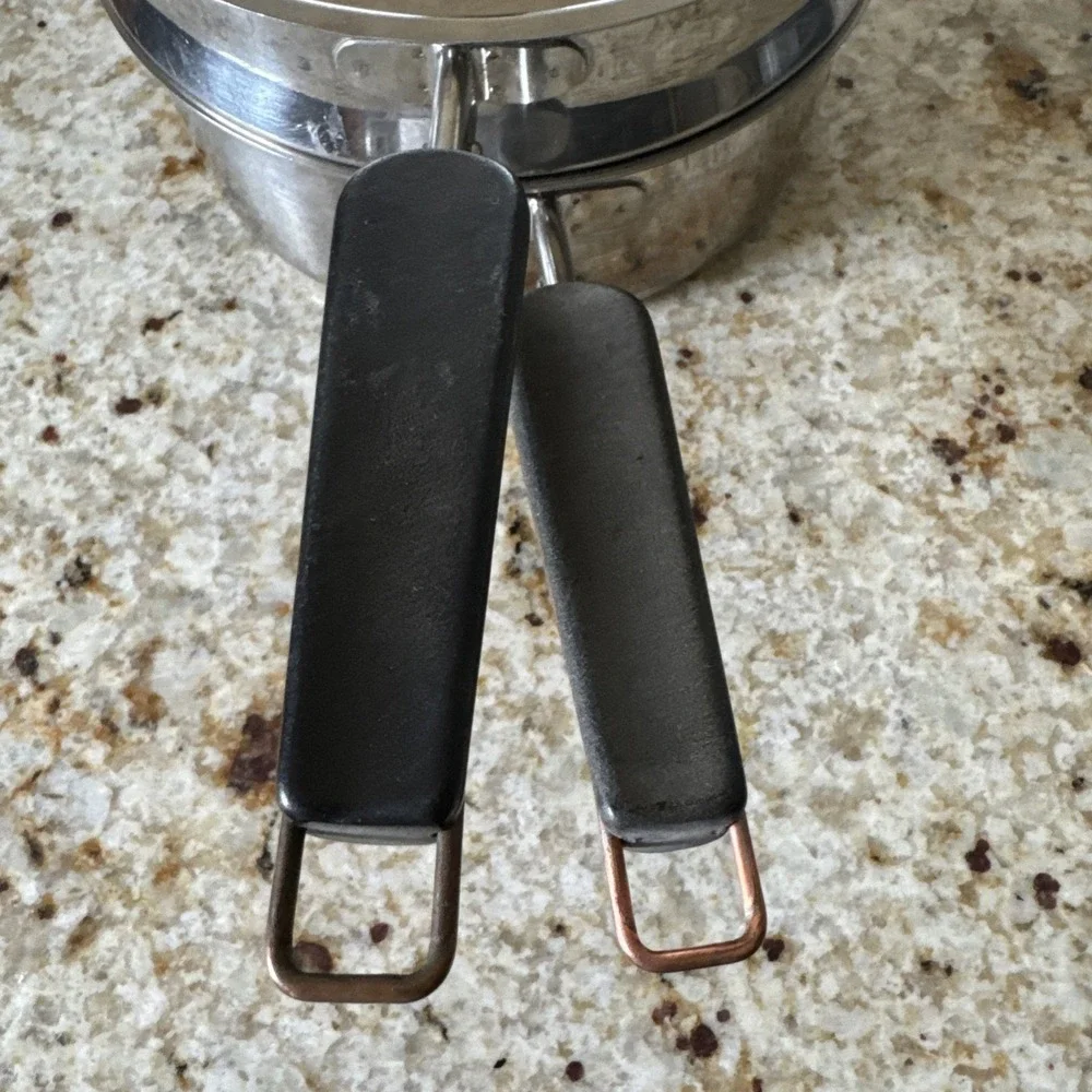 Vtg Revere Ware Sauce Pan & Double Boiler Stainless Steel Copper Core Chef Cook